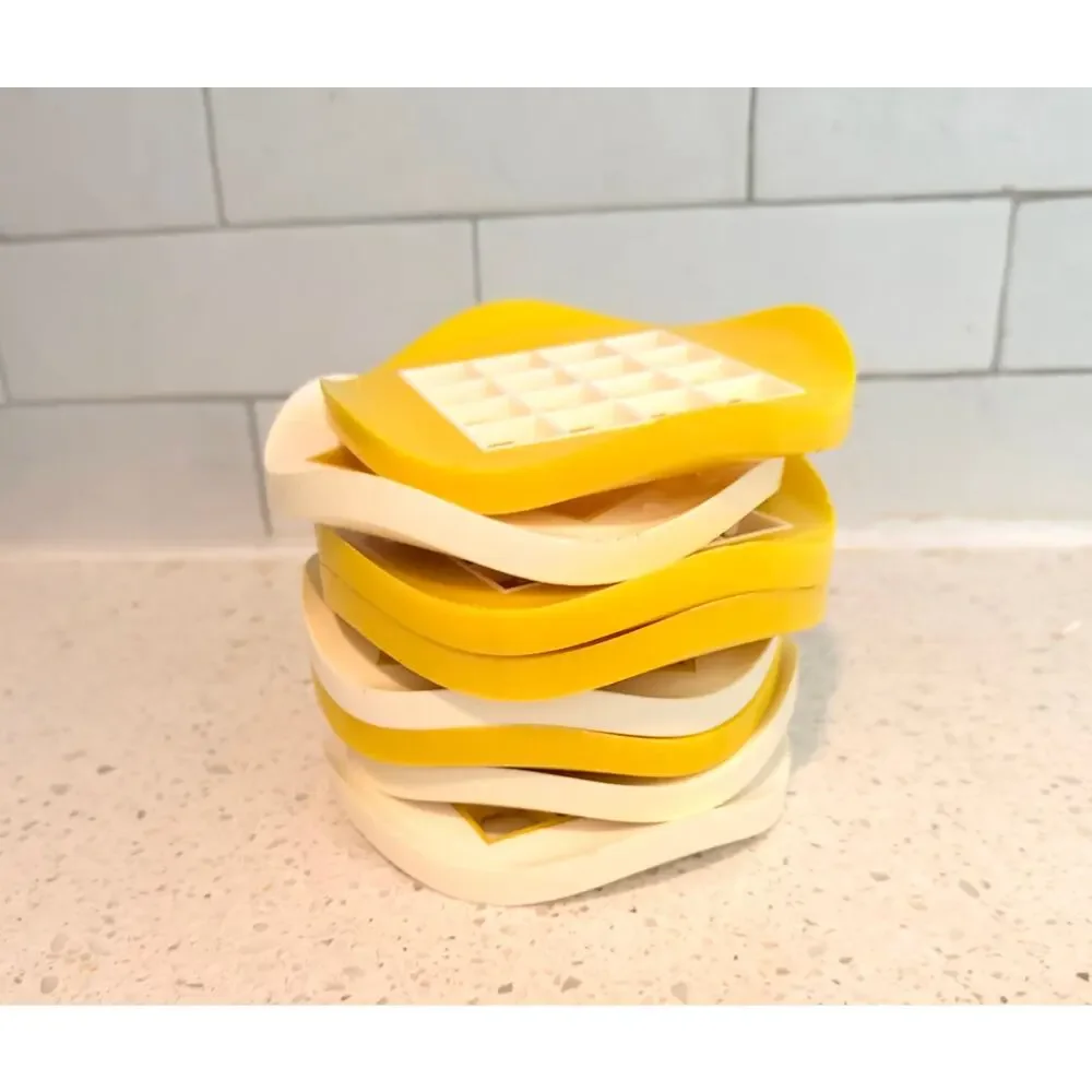Set of 8 Vintage 1960s MCM Waffle Coasters Yellow White Plastic Retro Bar Cart